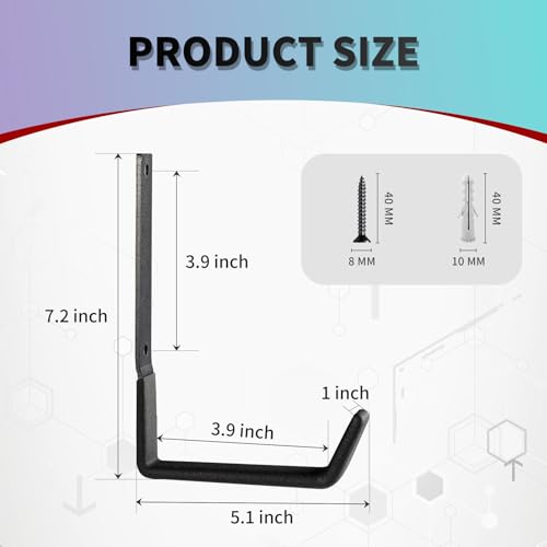 Heavy Duty Wall Hooks, Utility Hooks, Tool Organizer - Large Steel U Hooks for Garage & Garden, Hose Hanger (2 Pack) - size: Large