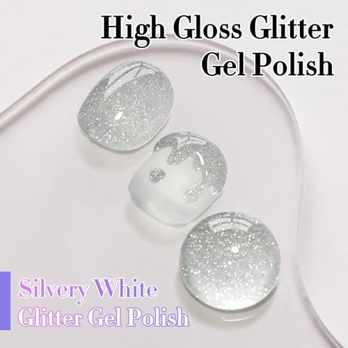 Double Rhythm 0.5Oz Glitter Gel Polish Shimmer Reflective Color for Nail Art Salon DIY Soak Off 15ml Nail Lamp Gel Polish at Home (Fairy Sparkle Silver-B1170) - color: Blossom Sparkle Silver