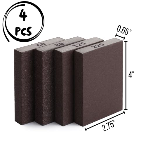 Bates- Sanding Sponge, 4 Pack, 60/80/120/220 Grit Assortment, Washable and Reusable Sanding Block for Wood, Metal, Drywall, Glazing, Sandpaper Blocks for Smooth Finishing - size: 4 Pack, 60/80/120/220 Grit