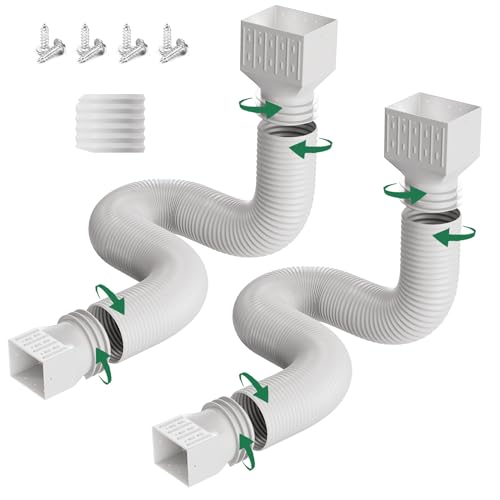 2 Pack Rain Gutter Downspout Extensions, Upgraded Flexible Drain Down Spout Extender for Rain Water Drainage, Each Extendable from 20" to 66", Combine to 10 ft with Connector(White) - color: 2 Pack White