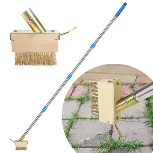 Crack Weeder, Moss Remover Tool, Manual Crevice Weeding Tool, Weed Puller Grout Brush with 66-inch Long Handle for Deck, Paver, Patio, Walkway, Driveway - 2 Weed Brush Heads 07