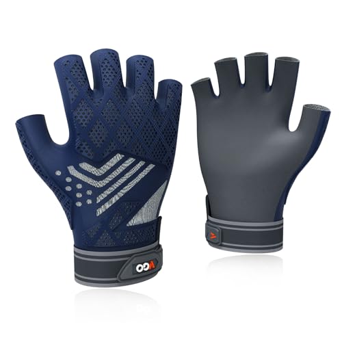 Vgo... NGG X1 Seamless Utility Gloves, Half Finger Mechanic Synthetic Leather Gloves,Knuckle Impacted Work Gloves - color: Dark Blue, size: X-Large(1 Pair)