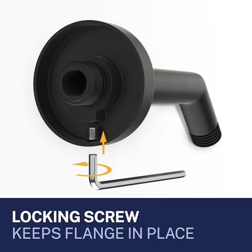 HammerHead® Solid Metal Shower Arm and Flange - 7.5 Inch 304 Stainless Steel Extension Pipe - Universal Shower Head Arm with Flange and Locking Screw, Matte Black - color: Matte Black