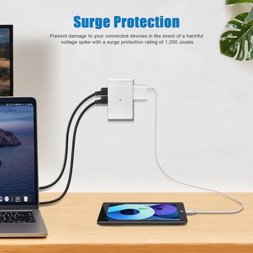 EXTRASTAR Plug in Outlet Extender,2 Pack 6 Grounded Outlet to The Side,Wall tap Side Access Adapter,Charging Station, 3-Prong,ETL Listed, White