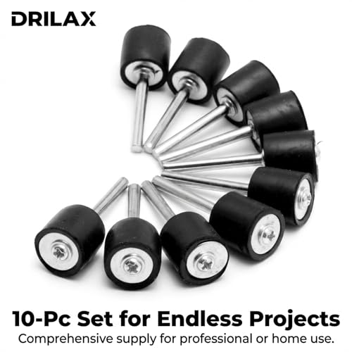 Drilax 10 Pc 1/2 Inch Rubber Drum Mandrels, 1/8 Inch Shank Sanding Sleeve Holders for Rotary Tool, Compatible with Dremel Drum Sander Attachments for Wood Fiberglass Metal Polishing