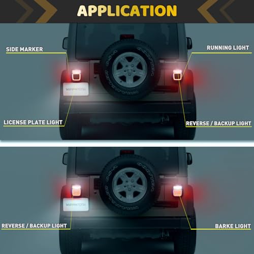 2Pcs Square Smoked Lens LED Halo Brake Stop Running/Reverse/License Plate/Clearance marker Combination tail Lights, Universal Fit for 1979-2006 Wrangler TJ/YJ/CJ5/CJ7, Trucks, Trailers