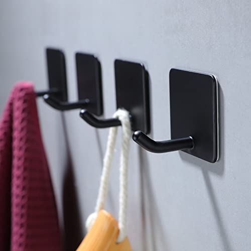 YIGII Adhesive Towel Hooks - 4 Pack Towel Hooks for Hanging Robes Coat Hooks Stick on Wall Hooks Stainless Steel, Matte Black - color: Matte Black