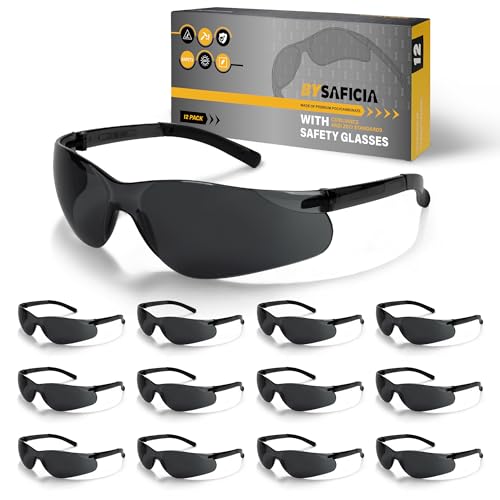 12 Pack Tinted Safety Glasses for Men Women, Smoke Lenses UV Protection, ANSI Z87.1 Impact Resistant Eye Protection Glasses for Work, Construction, Lab and Shooting - color: Tinted Lenses