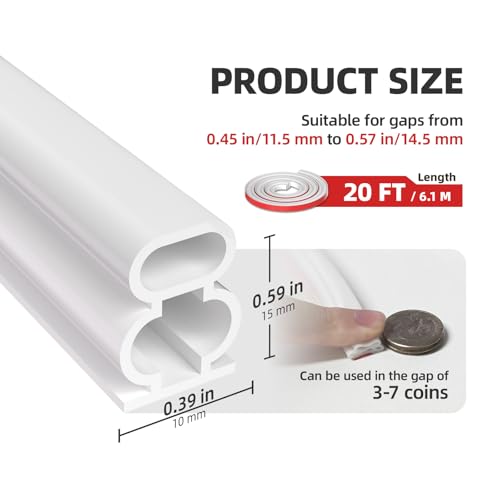 White D-Shape Weather Stripping 20Ft (Fits 0.4–0.5in Gaps) - color: White, size: 0.59" Thick x 20 Ft