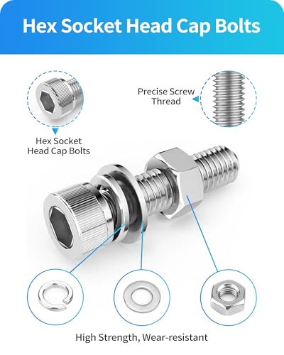 Metric Screw Assortment, 2000PCS Metric Bolt Assortment Kit M2 M3 M4 M5 Machine Screws with Lock & Flat Washers, 304 Stainless Steel Hex Socket Head Cap Screws Nuts and Bolts Kit (Silver) - size: M2M3M4M5 2000PCS (Silver)