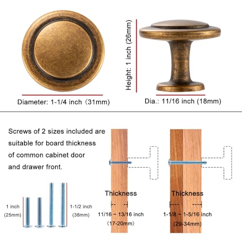 KOOFIZO 10 Pack Antique Brass Cabinet Knobs Round Single Hole Pulls 1960 - color: Antique Brass, size: Knob 1 - 10Pcs, style: Round