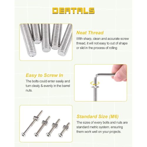 Crib Screws Hardware Replacement Kit- Baby Bed Frame Bolts &Barrel Nuts Set for Delta/Graco/Dream,M6x20mm/40mm/60mm/80mm Hex Drive Socket Cap Screws Barrel Nuts. (Silver-28set) - size: 28set
