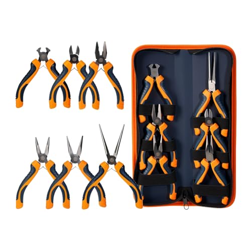 MANUFORE 6-Piece Mini Pliers Set — Needle Nose, Long Nose, Diagonal, Flat Nose, End Cutting & Linesman Pliers for Precision DIY, Electronics Repair, Jewelry Making & Crafting