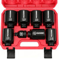 SAE Deep Impact Socket Set 8-Piece 1/2-inch Drive Wheel Axle Nut Wrench Large Sockets Standard Adapter 1-11/16 1-9/16 1-3/8 1-7/16 1-1/2 1-5/8 1-3/4 Imperial Spindle Joint Torque Bearing Locknut Truck - style: 1/2" | 8-Piece SAE Jumbo