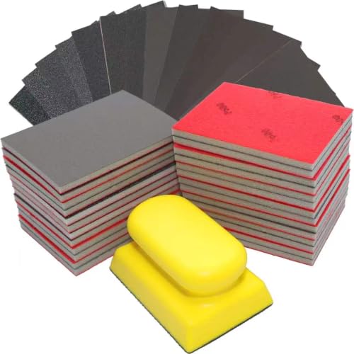 Sanding Block Set, 26Pcs Sanding Sponges with A Hand Tool Reusable 3×4 Inch Wet Dry Foam Sanding Blocks for Wood, Furniture, Metal & Drywall (80-3000 Grit Kit)
