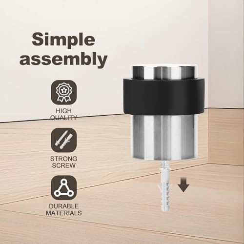 Nickel Cylindrical Floor Mounted Stainless Steel 304 Door Stop Door Stopper with Black Rubber, 2 Pack (Silver,2) - color: Silver