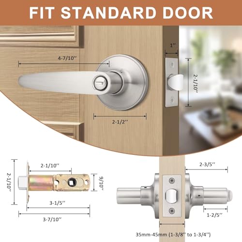 Probrico (3 Pack Privacy Door Lever Door Handle for Bedroom or Bathroom Keyless Leverset, Locked in Side Home/Office Door Lockset,Modern&Durable in Satin Nickel Door Hardware - size: 3 Pack