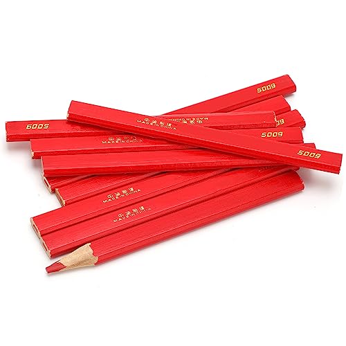 10PCS Carpenter Pencils, 170 mm Octagonal Construction Pencil, Red Woodworking Pencil for Framing, Concrete Marking