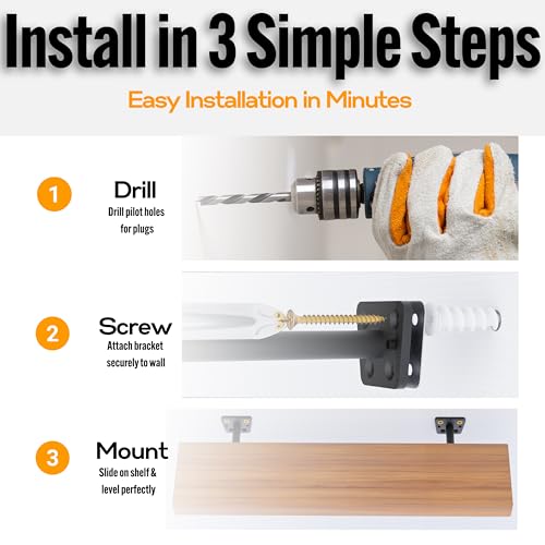 EVALD LevelMate™ Uni-Mount 4 Inch Floating Shelf Brackets, Hidden Shelf Brackets with Anti-Sag Pinol Screw System, Floating Shelf Mount with Screws & Anchors (4 Pack) - size: 4 Inch, style: 4 Pack Uni-mount