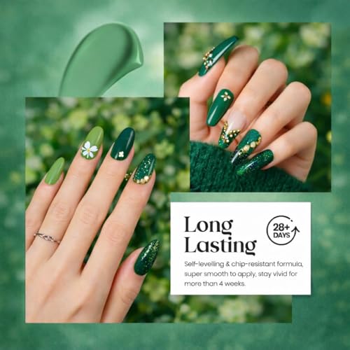 Beetles Green Gel Polish Set - 6 Color Jelly Glitter Sparkle Gel Nail Polish Set, Soak Off UV Nail Lamp Avocado Dark Carnival Nail Art Design Home Salon Gifts for Women - color: A-Mixed Finishes | Green Teal