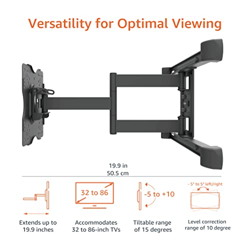 Amazon Basics Full Motion TV Wall Mount with Horizontal Post Installation Leveling for 32" to 86" TVs, Black - style: Full Motion Articulating