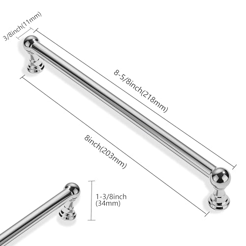 10 Pack 8 Inch Hole Center Polished Chrome Cabinet pulls 100% Solid Heavy Duty Dresser Pulls Cabinet Drawer Pulls for Kitchen Cupboard Hardware - color: Polished Chrome, size: 8 inch hole center