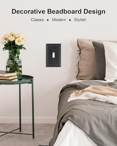 2-Pack Beadboard Bamboo Fiber Single Toggle Light Switch Cover Plate - color: Black, size: 1 Toggle 2PK