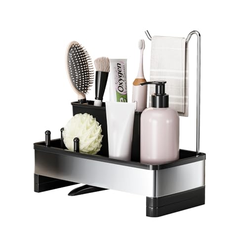 Ewaiira Sponge Holder for Kitchen Sink, Stainless Steel Sink Caddy - color: D-black