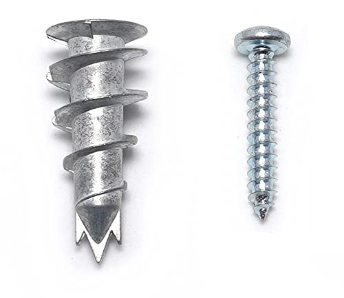 CONFAST Zinc Self-Drilling Metal Drywall Anchors Kit with Screws, 200 Pieces (100 Anchors + 100 Pcs 1" Screws), #8 Wall Anchors for Drywall, Sheetrock, and Hollow-Wall Installation - size: 100, style: Zinc