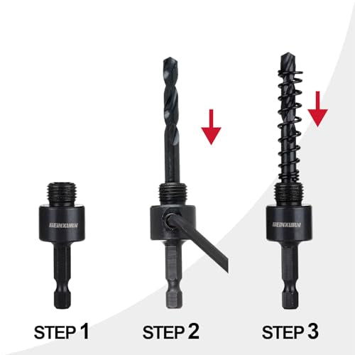 GEINXURN General Quick-Change Hole Saw Mandrel Kit, Includes 7/16-inch and 3/8-inch Arbor, 3 Pilot Drills, 2 hex Wrenches,Springs with 8“-3/8 inch and 10”-1/2 Inch Hex Shank Locking Impact Extension - size: GHSM038LX2EC