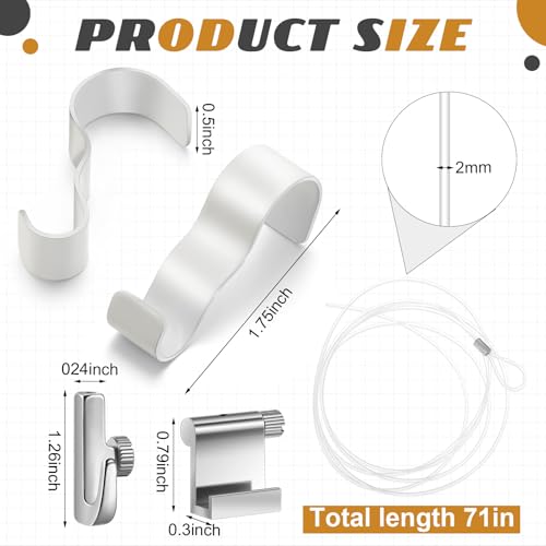 Dunzy 10 Pcs Picture Rail Hooks for Hanging, 71" Clear Nylon Cord, White - color: White, size: 71" Clear Nylon Cord