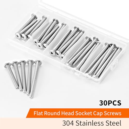 M5 x 40mm 45mm 50mm 55mm 60mm Flat Round Head Hex Socket Cap Screws Bolts, Furniture Screws, 304 Stainless Steel, Allen Hex Drive, Metric Fully Threaded, Bright Finish, Assortment Kit 30PCS - size: M5 x 40/45/50/55/60mm (30PCS)