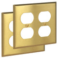 Rio Salto BRASS Decorative Outlet Covers Light Switch Cover 2 Duplex Outlet Covers Double Duplex Wall Plate Brushed Brass Gold Premium Covers — Signature Collection, Standard 4.56" x 4.50" - color: Duplex 2-Gang (2-Pack)