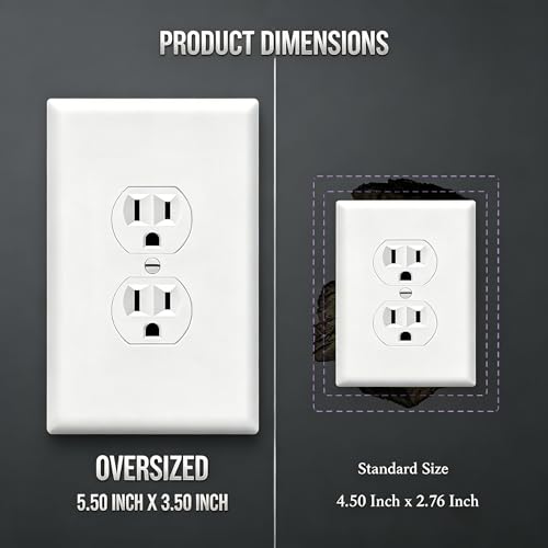 ZEFTV Over-Size Duplex Outlet Cover Wall Plates 1-Gang 5.5" x 3.5" Switch Outlet Electrical Cover Plate Unbreakable Thermoplastic Faceplate for Light Receptacle Outlet Switch, White (4 Pack) - color: Over-Size,Single Duplex, size: 4 Pack
