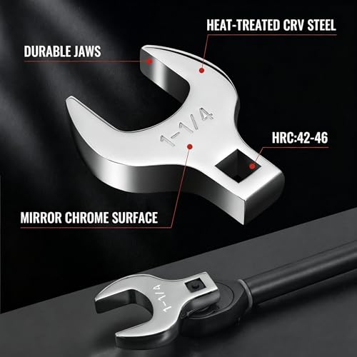 1/2'' Full Polish Drive Jumbo Crowfoot Wrench, Open End Wrench, SAE, 1-1/4'', CR-V Steel, Tools for Mechanics Maintenance or Repairs, Access Fasteners in Tight Spaces Work Hard-To-Reach Areas - size: SAE-1-1/4''