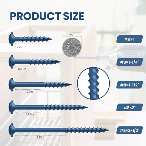 Kryonix Pocket Hole Screws #8 x 1-1/4 Inch, 600PCS Exterior Pocket Screws - size: #8 x 1-1/4"