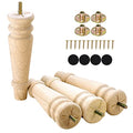 Maricome Unfinished Furniture Legs 8 inches Set of 4 Turned Wood Replacement Legs for Dresser Ottoman Chair Bench Solid Round Mid Century Screw in Pre-drilled M8 Bolt - color: 8 Inch Unfinished