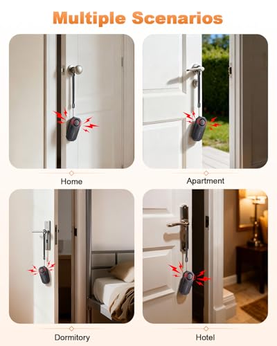 Door Handle Alarm, Door Alarms for Home Security & Anti-Theft with 113dB Vibration Triggered Portable Alarms- Perfect for Kids, Toddler, Elderly, Hotel, Travel, Bedroom