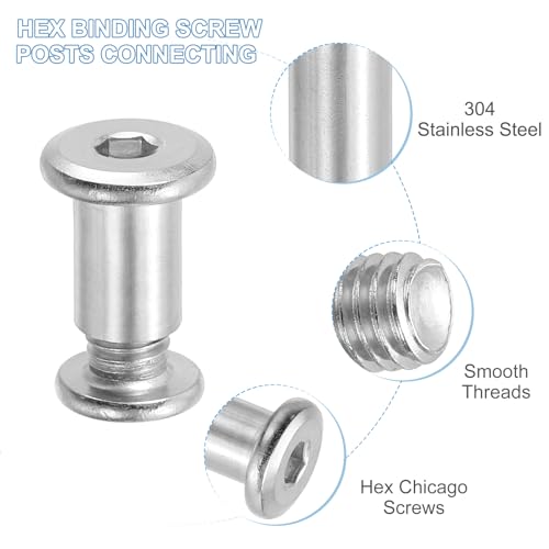 PATIKIL Hex Chicago Screws, 10 Set Binding Screw Posts M8 x 15 mm Connecting Hex Drive Socket Cap Bolt Nuts for Scrapbook Leather Belt Album Photo Furniture Repair, Silver - size: M8 x 15
