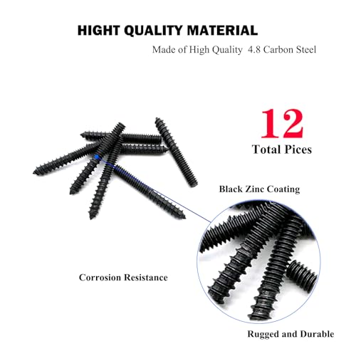 12 Pack 1/4-20 x 2 Inch Black Hanger Bolts 1/4-20" Double Headed Bolts 1/4 Wood Dowel Screw Self-Tapping Screw Hanger Bolts for Furniture Screws Double Screw Threaded Rods Bolt 50mm Length - size: Black 1/4-20"x2"-12PCS