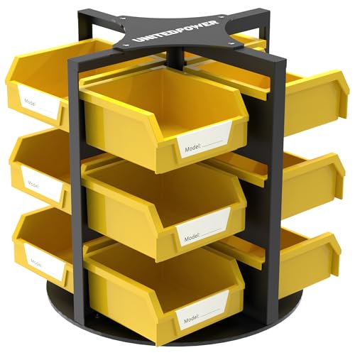 UNITEDPOWER Rotating Storage Bins, Tool Organizer, Hardware Crafts, Small Parts, Nuts and Bolts, Revolving 12 Bins Storage for Workshop, Shed, Garage, Home