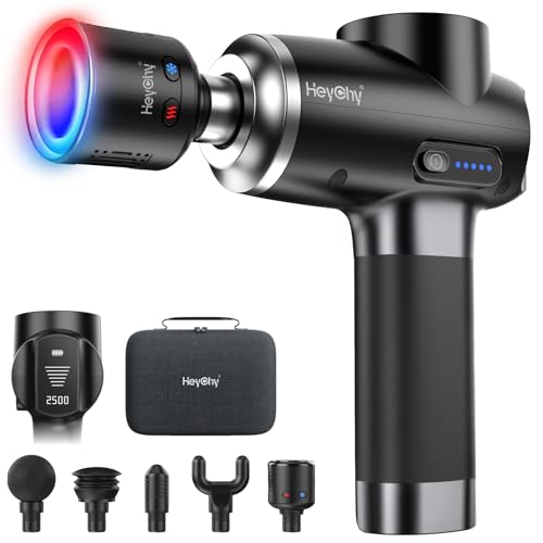 HEYCHY Massage Gun Deep Tissue, 5 Heads Muscle Massager with Heat and Cold - color: Classic Black