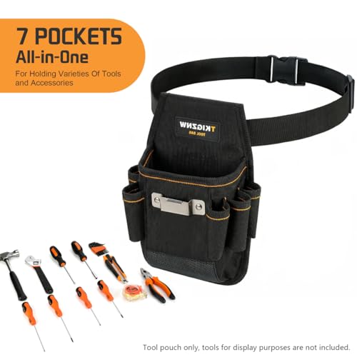 Tool Belt Pouch, Tool Pouch with 7 Pockets, Utility Belt with Hammer Holder, Tear Resistant 900D Oxford Fabric, Adjustable for Men Women Electrician Carpenter, Construction