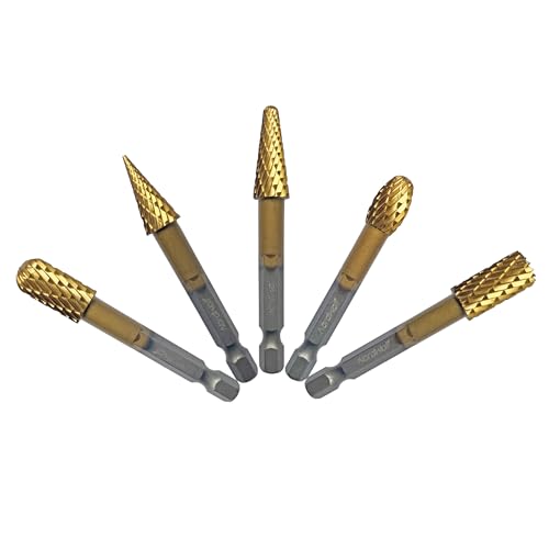 5PCS Rotary Burr Rasp Files Set with 1/4" Hex Shank for Metal/Wood/Plastic - size: 1/4" Hex Shank (5 Pcs)