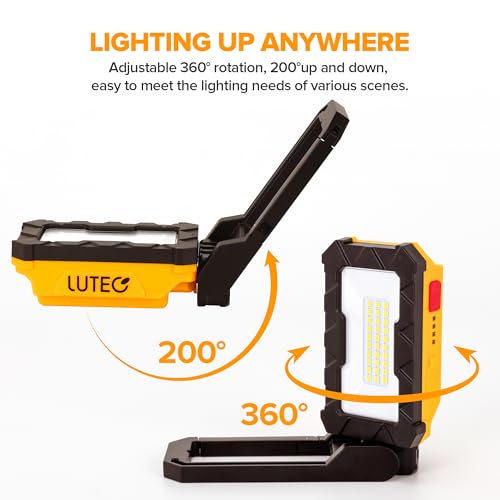 LUTEC Rechargeable Work Light, 1000 Lumens LED Magnetic Light with Magnetic Base and Hanging Hook，360°Rotate and 200°Swivel for Car Repair, Emergency and Camping-2 Pack (Orange)