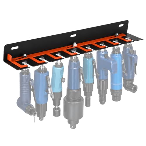 Air Tool Holder, 8 Slots Pneumatic Tool Rack for Garage Walls, Lockable Metal Hanger for Air Compressor Tools, Wall Mounted Organizer for Nail Guns, Tools Cart Storage Accessories