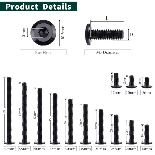 M5-0.8 x 25mm (50 pcs) Black Hex Socket Head Cap Screws, 304 Stainless Steel 18/8, Furniture Bolts, Connector Screws for Furniture, Black Oxide Finish, Full Thread, Hex Spanner Wrench Included - size: M5-0.8 x 25mm