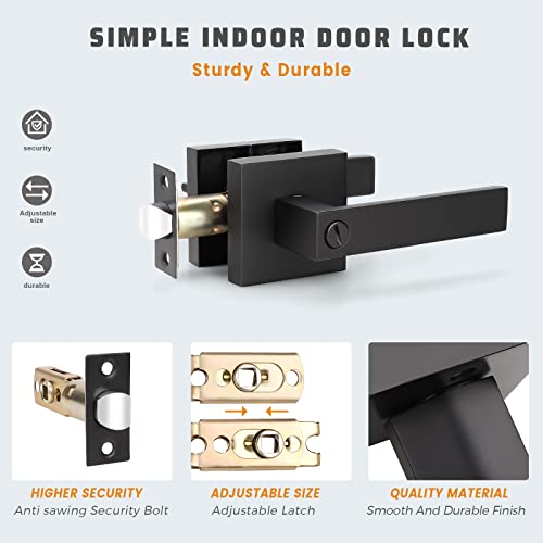 KNOBWELL 6 Pack Door Handles Black, Privacy Door Lever Bed and Bath Leverset Lockset, Left or Right Handing, Matte Black Finish - color: Black