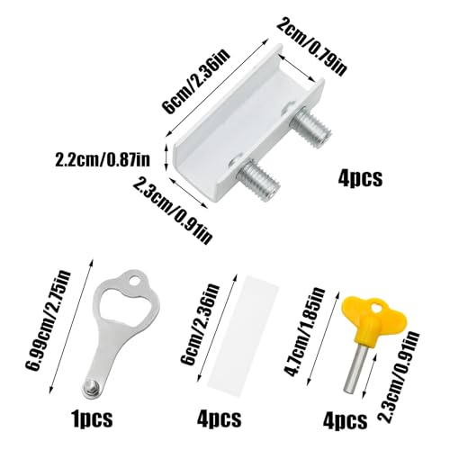 4 Sets Sliding Window Locks, Sliding Door Lock with Keys, White - color: White