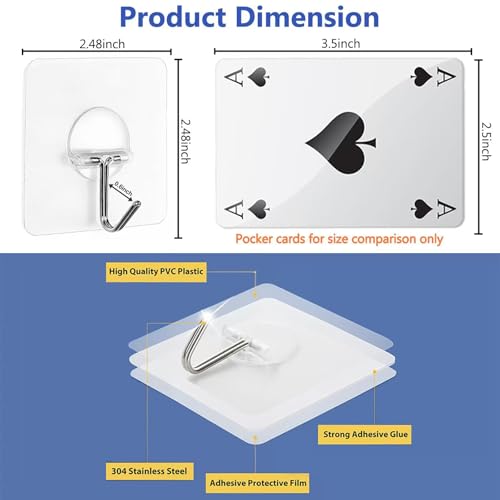 Adhesive Wall Hooks No Drill Clear Heavy Duty, 13LB Sticky 12 Pack - color: Clear, size: Medium 12 Pcs
